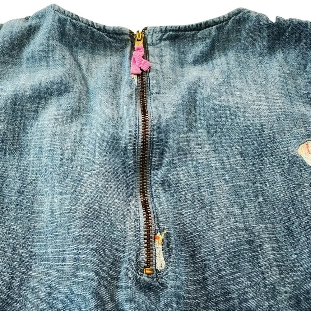 Crewcuts | Sleeveless Chambray Dress with Embroidered Unicorns (size 10)